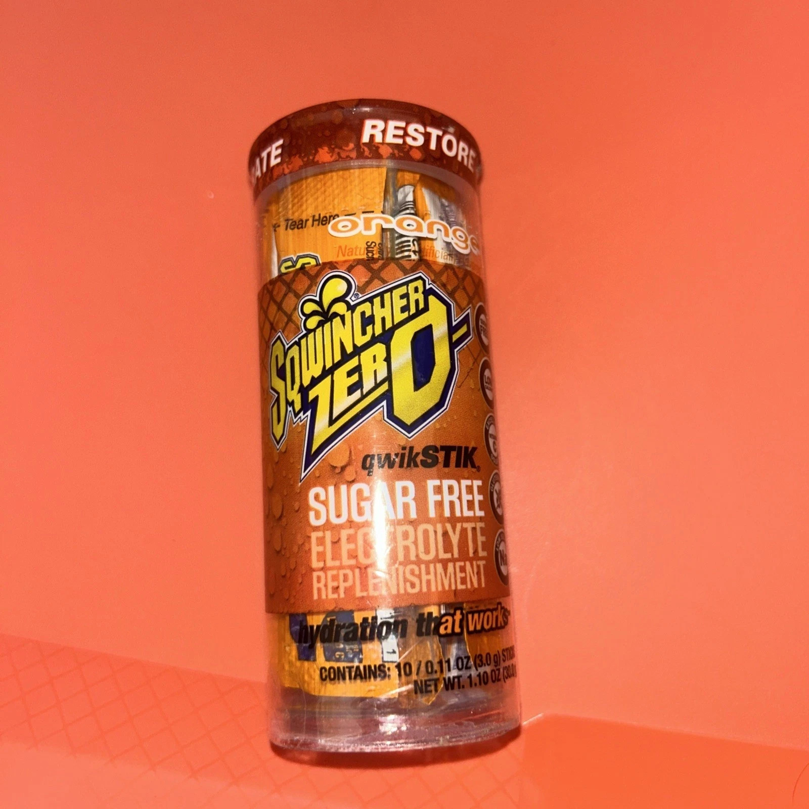 LOT OF 10🍊 SQWINCHER Orange Flavor Qwik Stik Tube 10 Packet’s .11 Oz 100 TOTAL