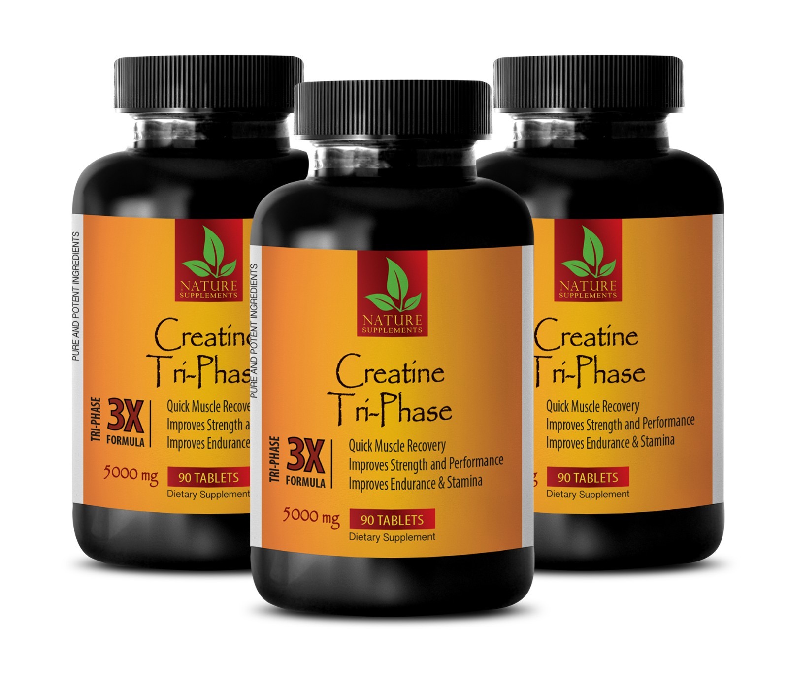 CREATINE Tri-Phase 5000mg – Superior Blend Monohydrate, HCL, Pyruvate -3 Bottles