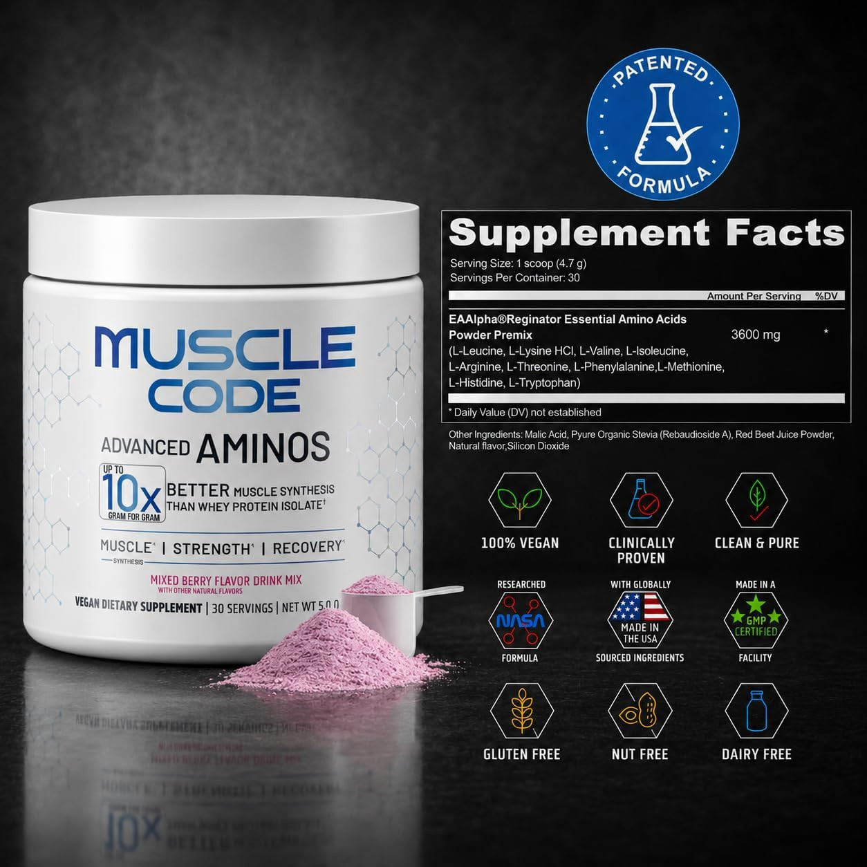 Muscle Code Essential Amino Acid Powder Muscle Synthesis & Repair & Strength Nat