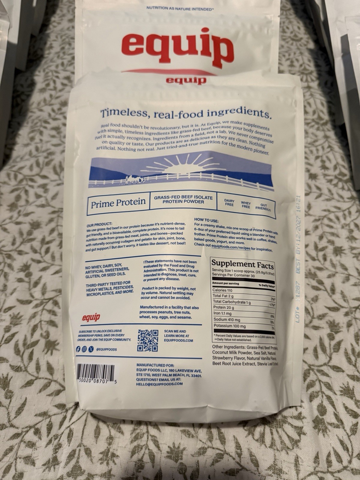Equip Prime Protein Powder, Grass Fed Beef Isolate, Keto, Strawberry Flavor