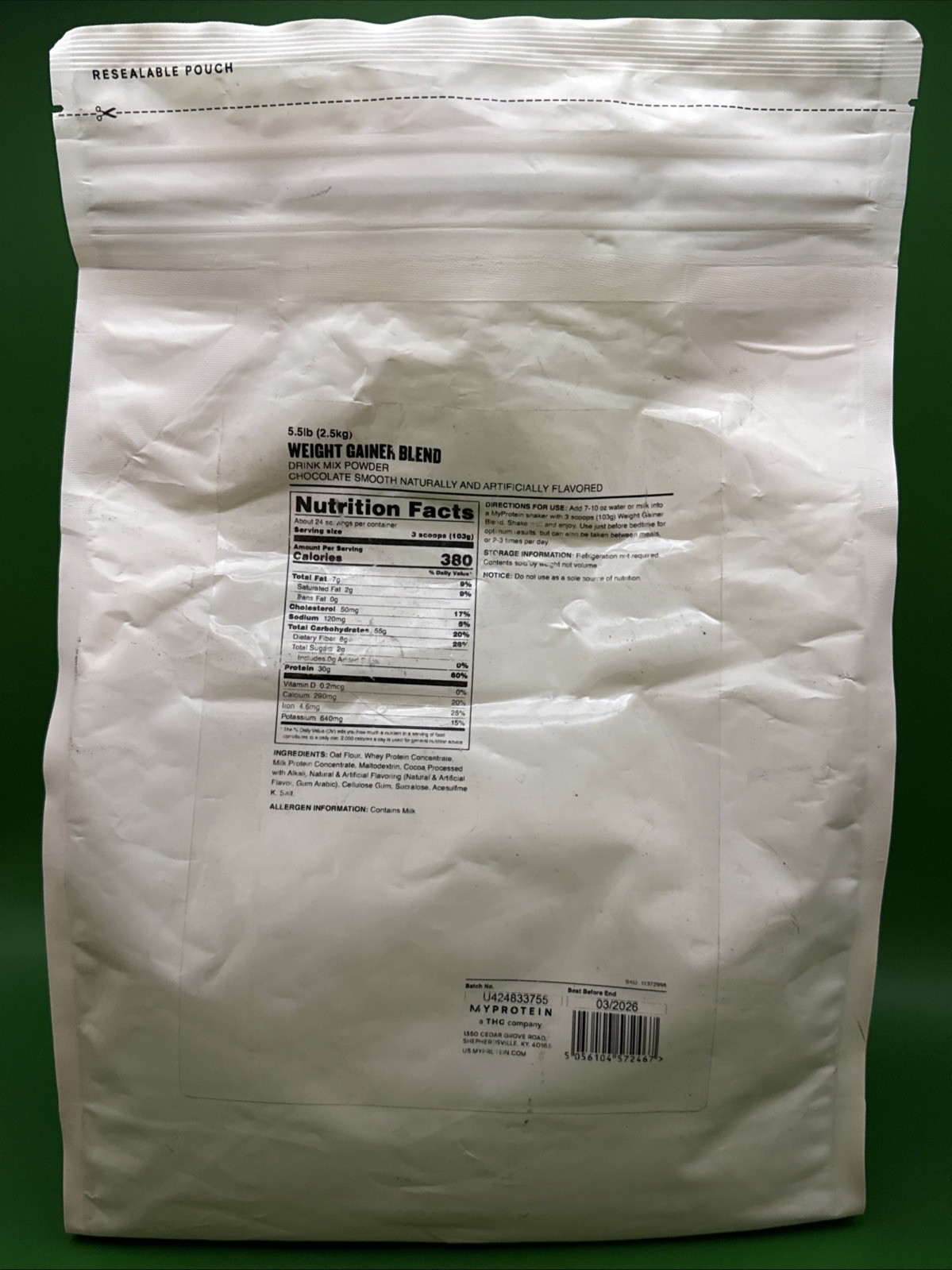 Myprotein Weight Gainer 5.5 Lb 2.5 Kg Drink Mix Chocolate Smooth BB 03/2026