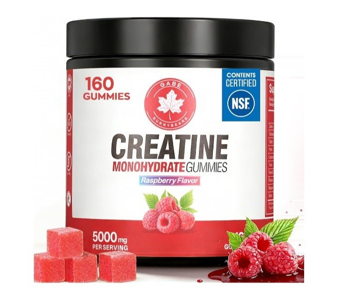 GABE Creatine Monohydrate Gummies 160ct 5000mg Raspberry NSF Vegan Exp 2028
