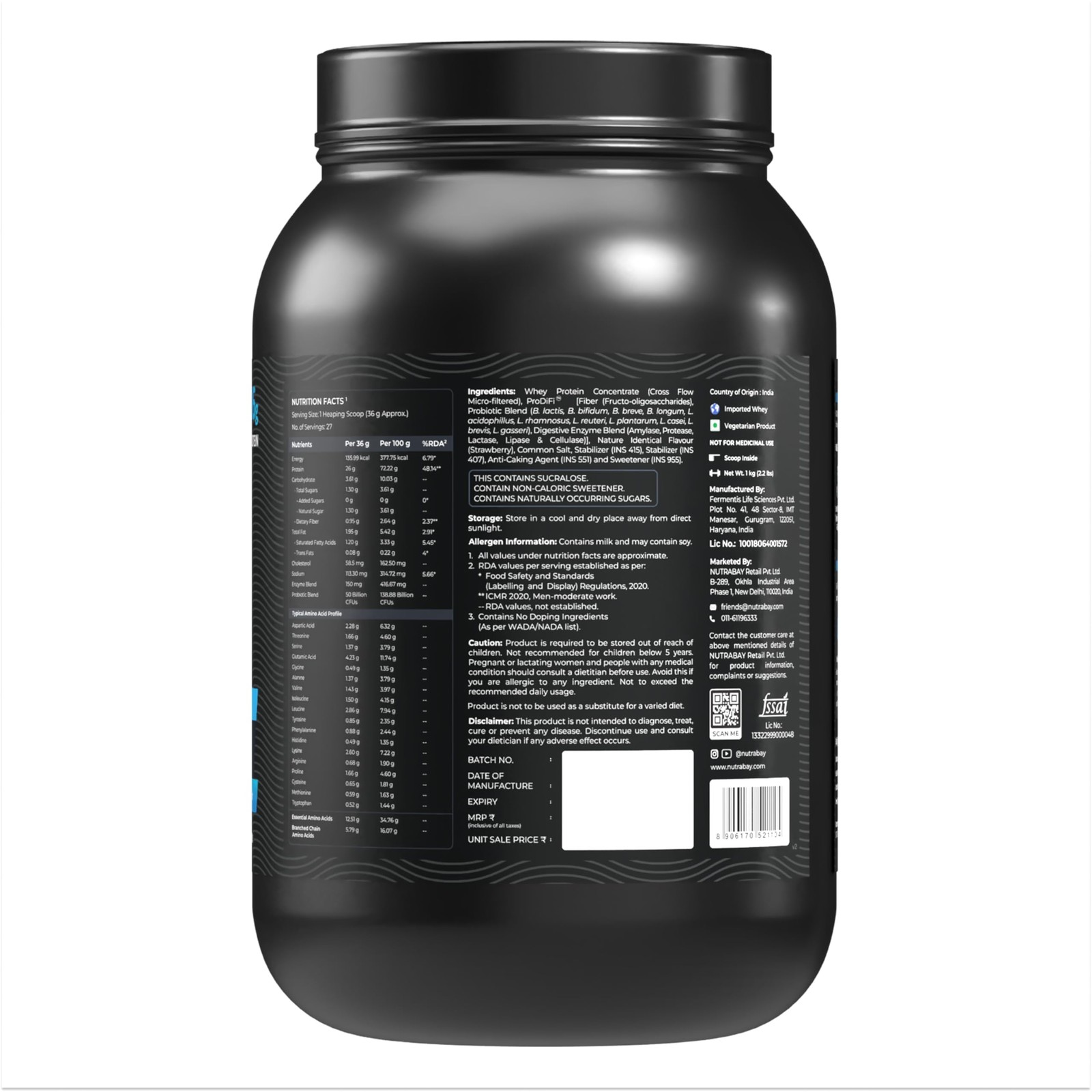 Nutrabay BioAbsorb Whey 1kg | 26g Protein Strawberry