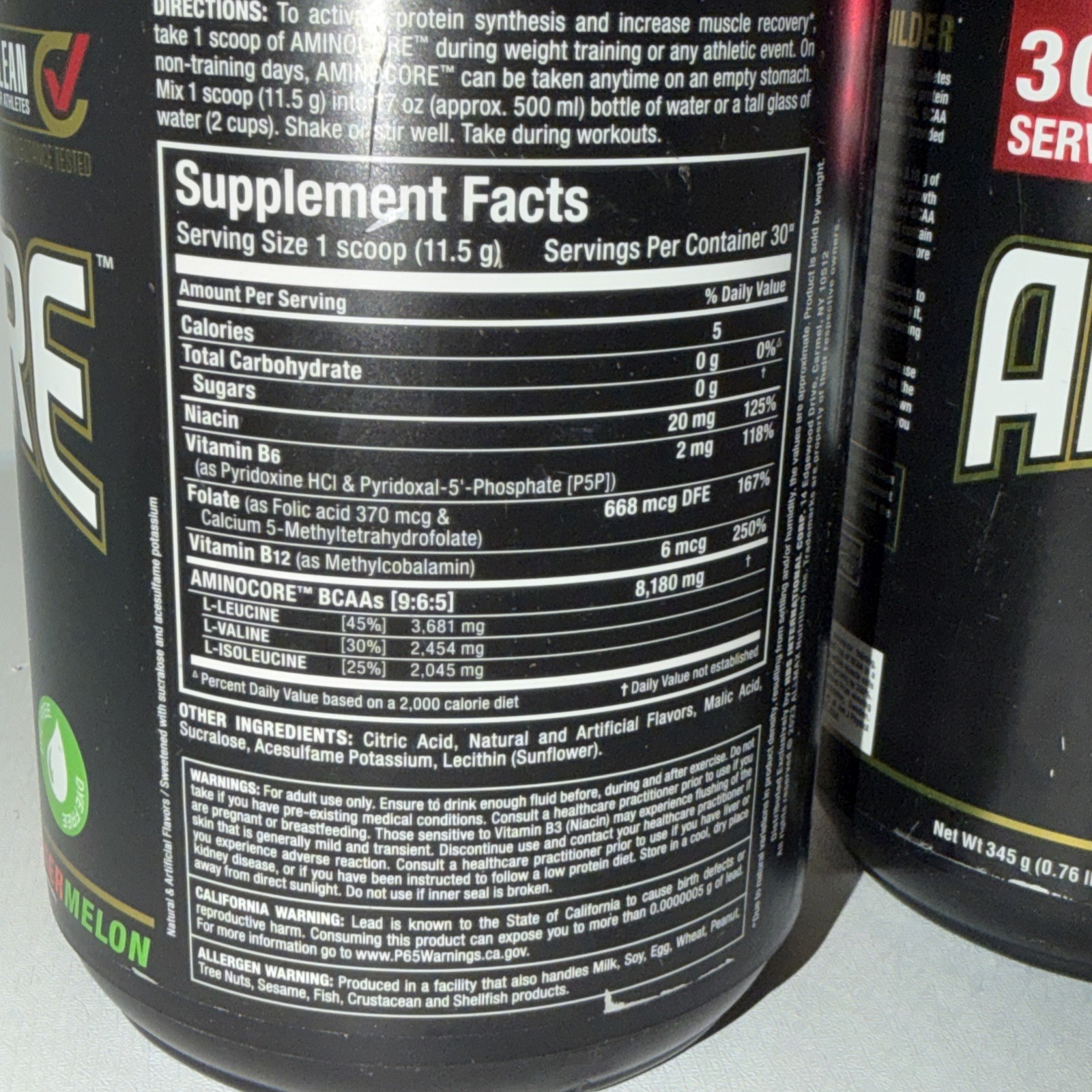 AllMax AMINOCOR BCAA, Watermelon, 0.76 lbs (345 g) Sealed , One Cap Has Crack