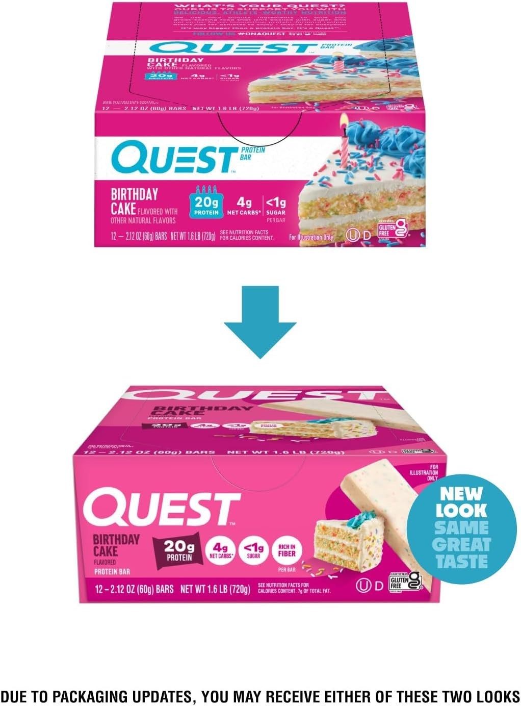 12 Pack of QUEST Protein Bars Birthday Cake 2.12oz (1 New Box) – BEST BY: 1/27