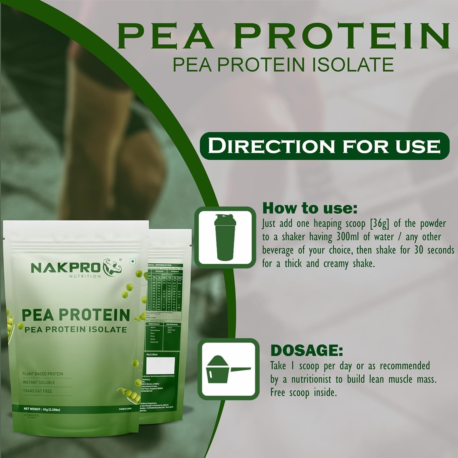 NAKPRO NUTRITION Pea Protein Isolate | 1 kg Unflavoured | 28g Protein |