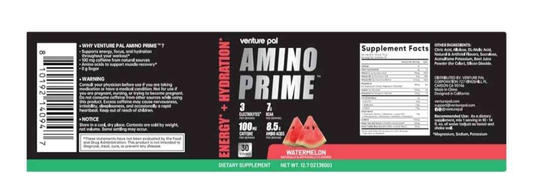 Venture Pal Pre Workout Amino Energy with BCAA, Clean Energy Powder, 30 Servings