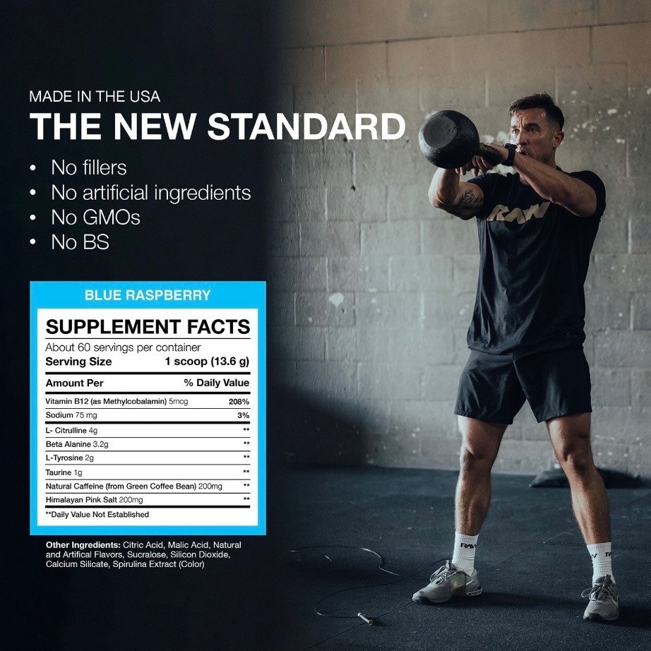 RAW Nutrition CBUM Essential Pre Workout Blue Raspberry 1.78 lb Energy Focus
