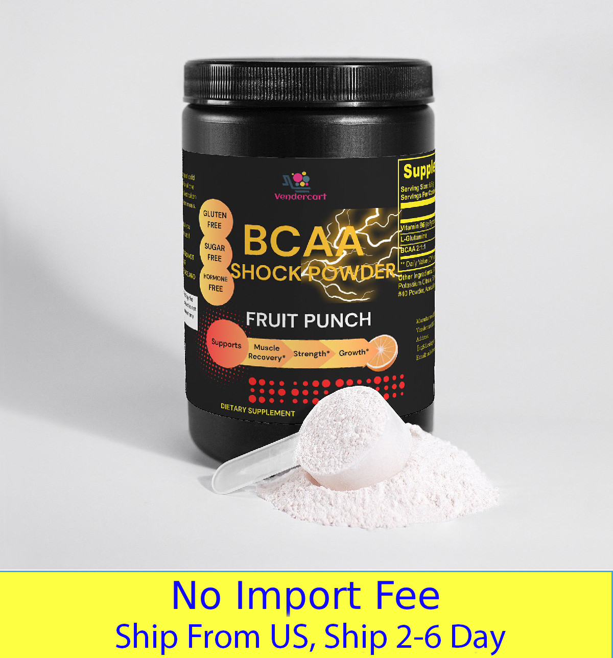 BCAA Shock Powder Fruit Punch Muscle Recovery Amino Acid 2:1:1 Pre Workout 292g