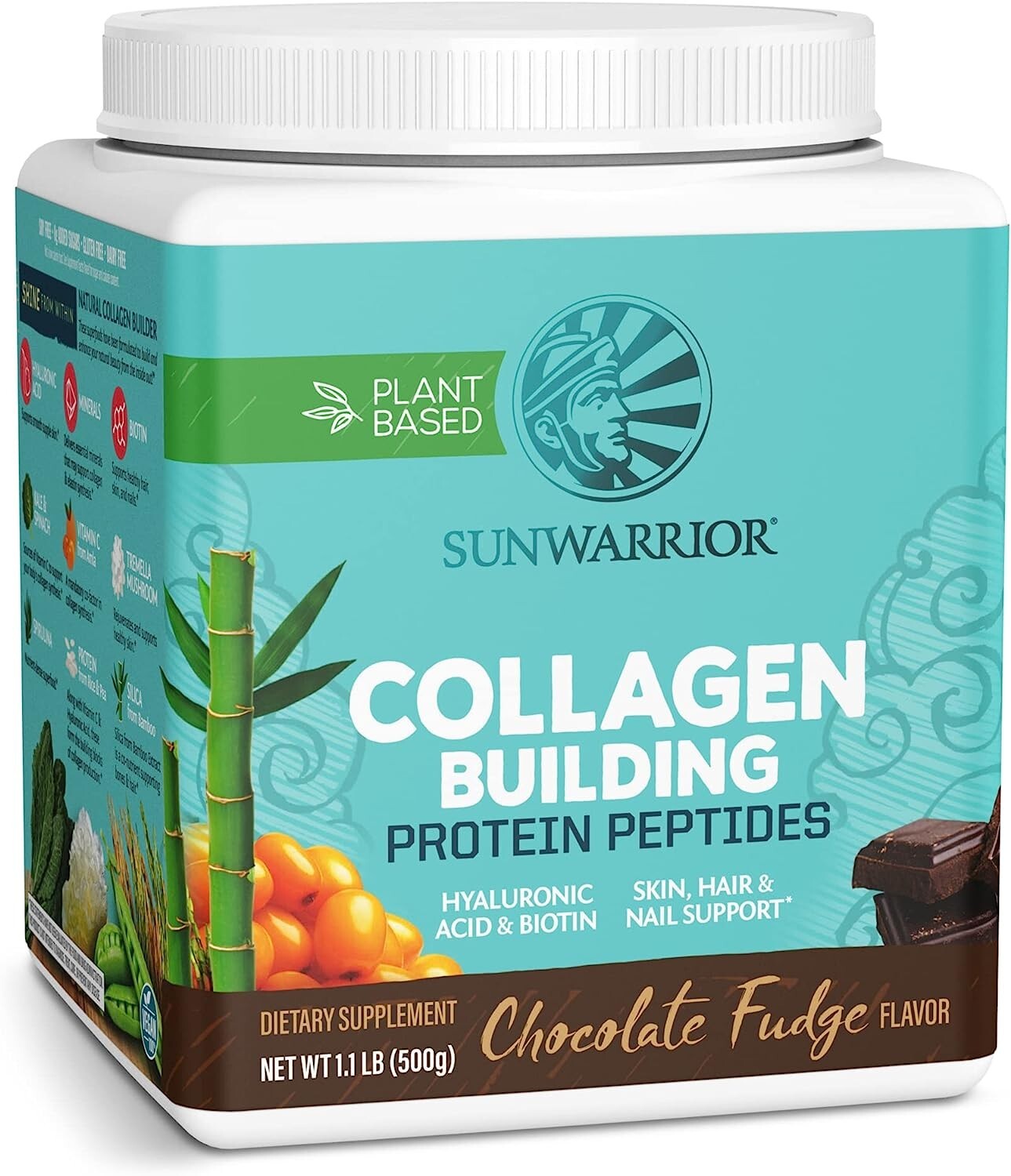 Sunwarrior Vegan Collagen Building Protein Peptides Hyaluronic, Biotin, 1.1 lbs