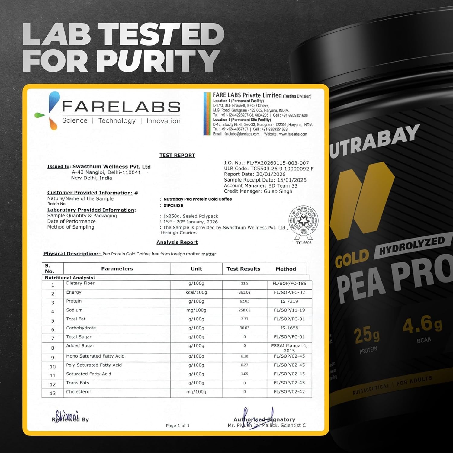 Pea Protein Powder 25g Protein , 4.6g BCAA, 5g Fiber | Cold Coffee , 12 Servings