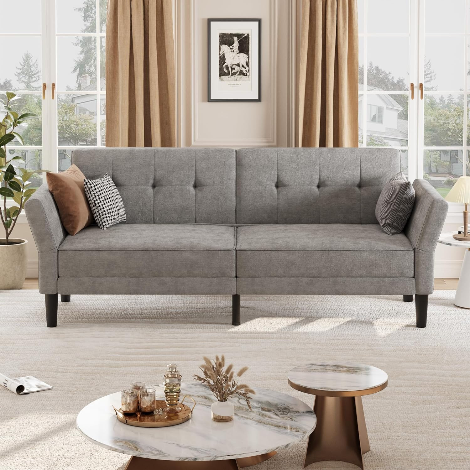 89″ Modern Futon Sofa Bed with Adjustable Backrest & Armrest