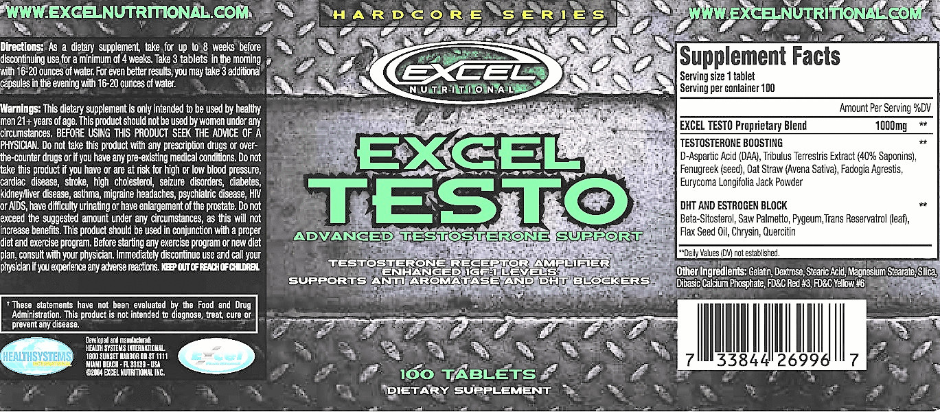 EXCEL TESTO TESTOSTERONE BOOSTER EXTREME. 100 TABLETS/1000 mg PER TABLET