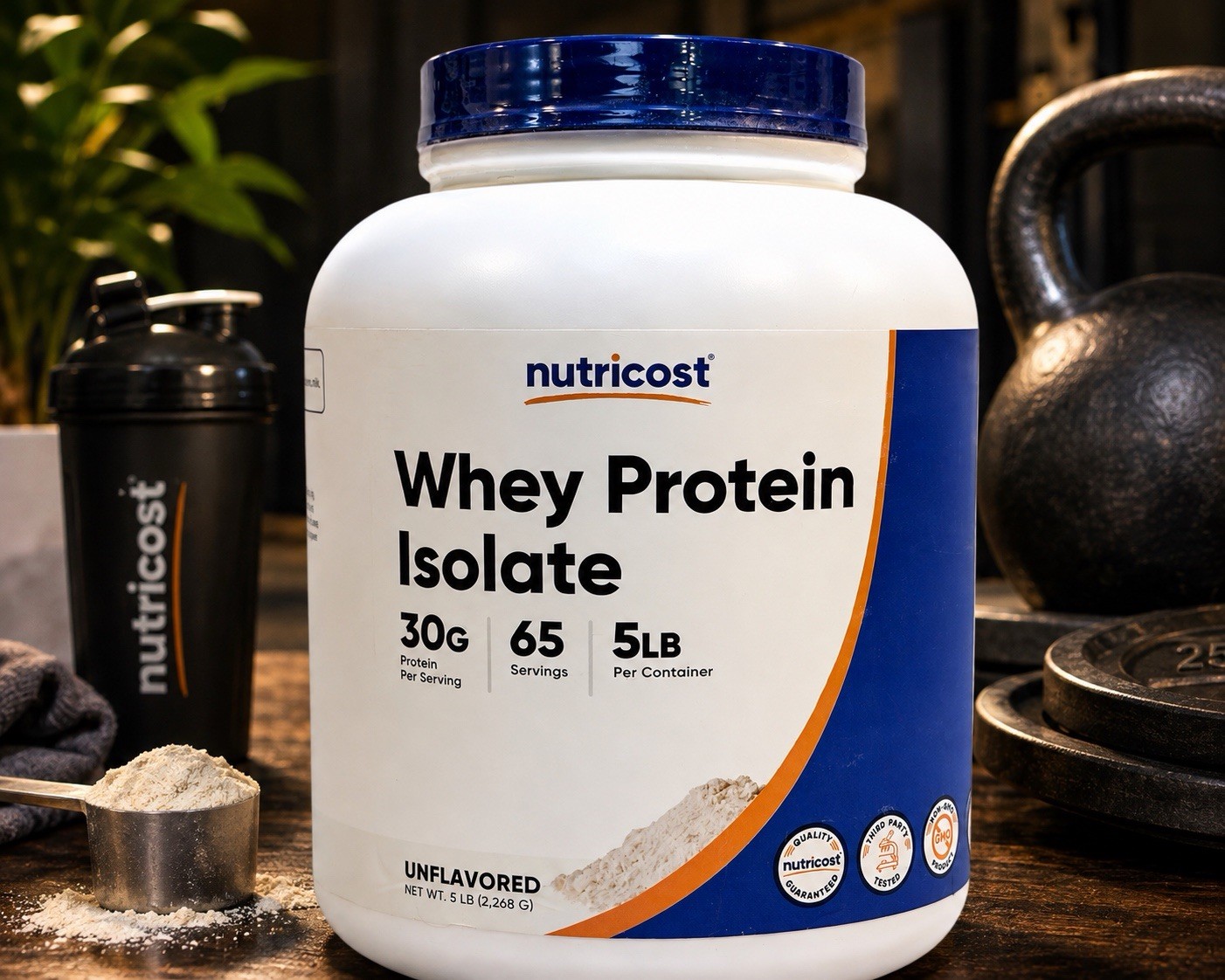 Nutricost Whey Protein Isolate Unflavored 5 lb 65 Servings Exp 01/2028