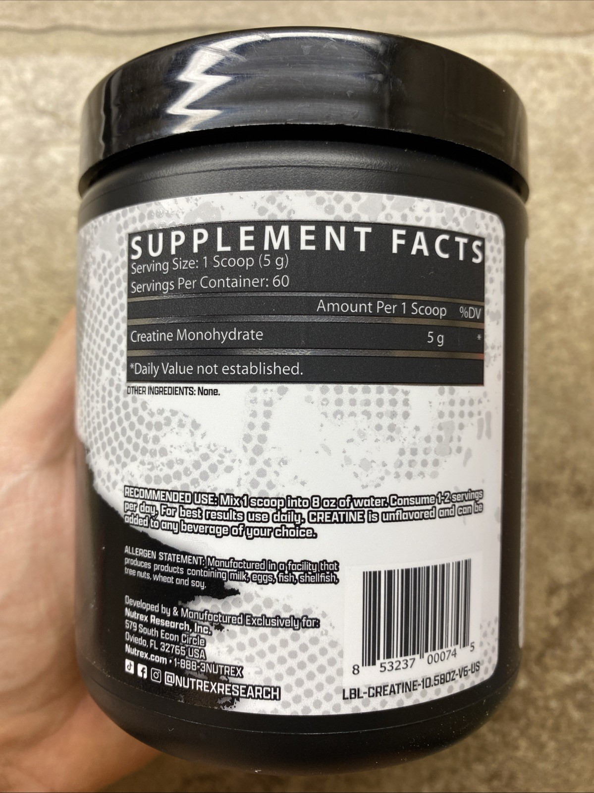 Nutrex CREATINE Monohydrate Powder Micronized Unflavored 60 Servings 10.58 oz