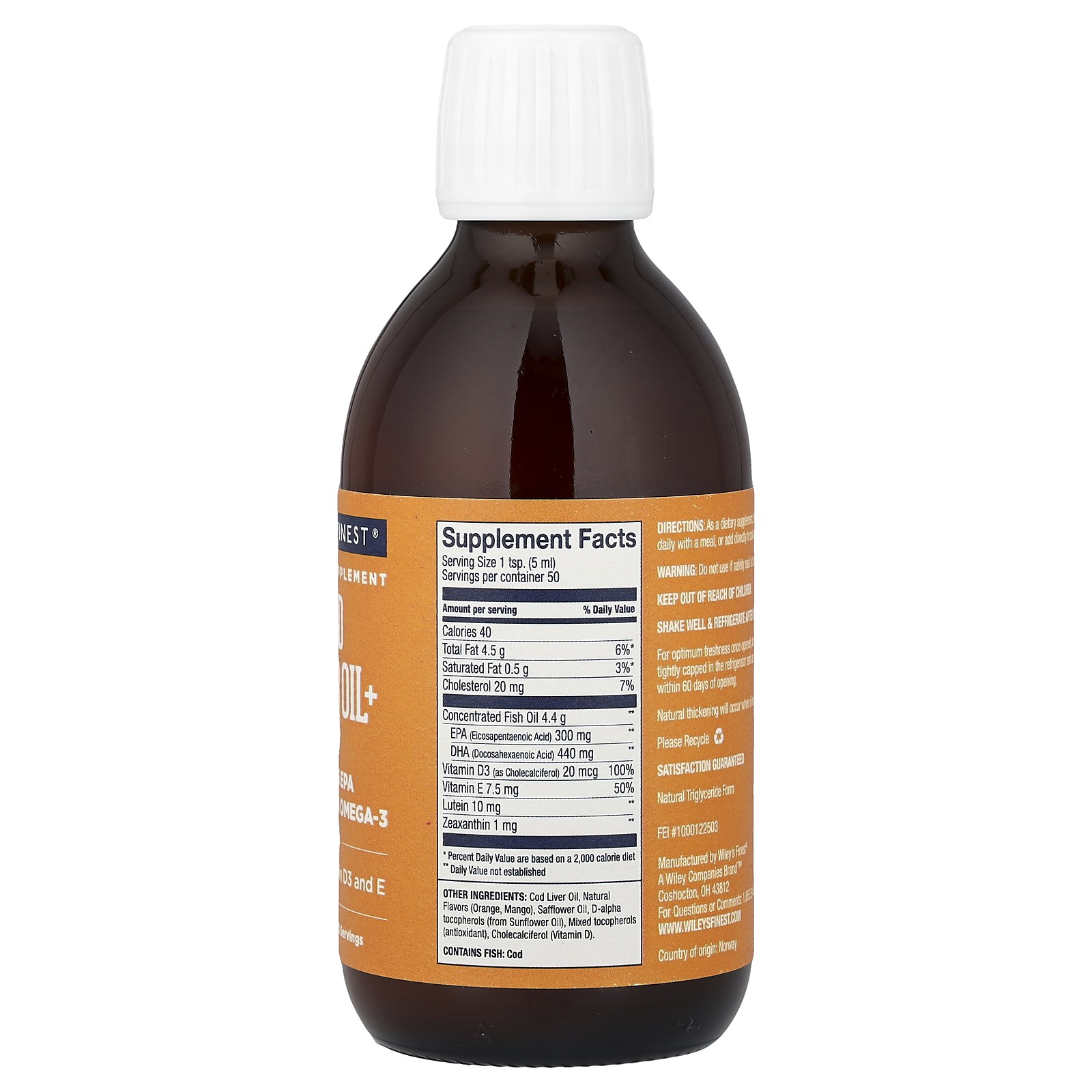 Wild Norwegian Cod Liver Oil +, Orange Bliss, 8.45 fl oz (250 ml)