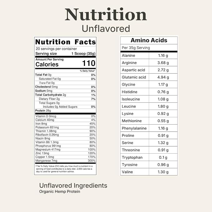 Organic Hemp Protein Powder, Vegan Plant Based, Unflavored, 700g