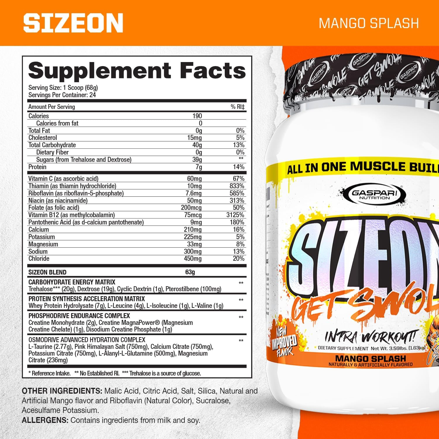 Sizeon Intra Workout, Whey Protein Powder, the Ultimate Hybrid Intra-Workout Ami