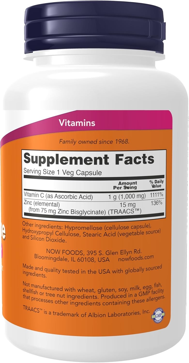 NOW Foods Supplements, C-1000 & Zinc Immune, Seasonal Support Formula 90ct