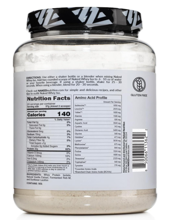 NAKED Vanilla Whey Isolate Protein, Grass-Fed, 24 Servings