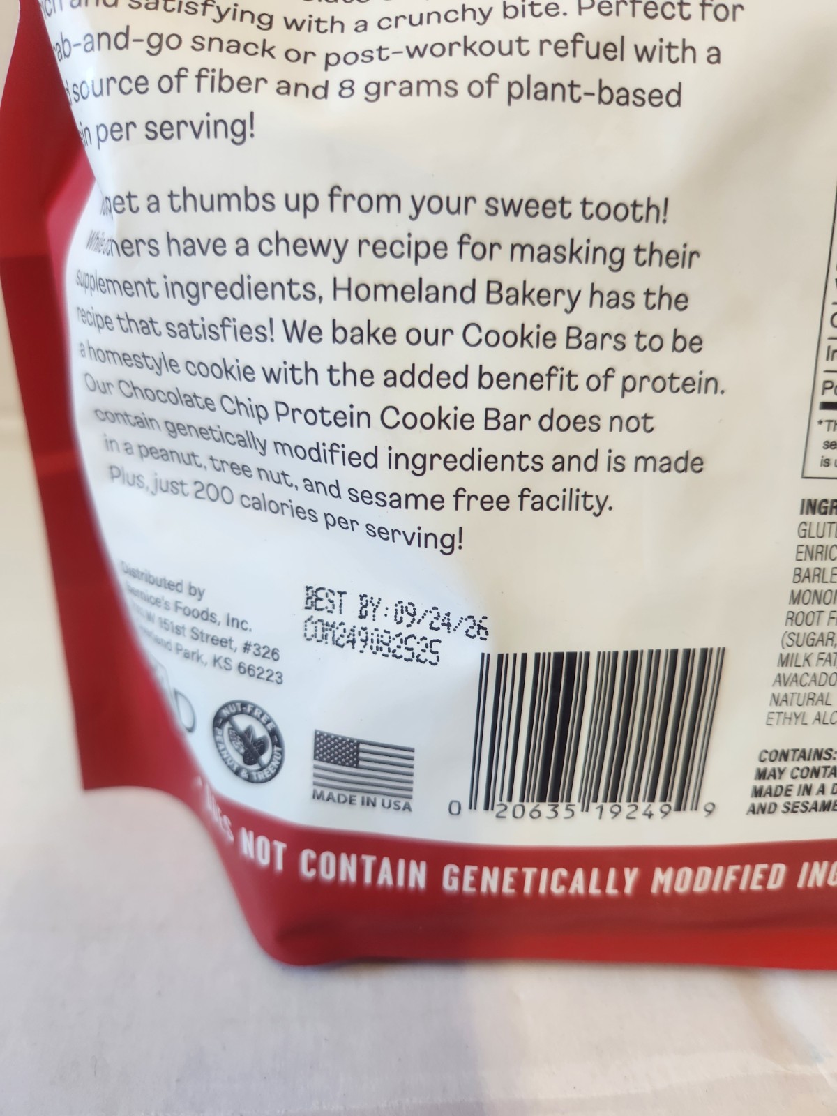 2-PACK Homeland Protein Cookie Bars Chocolate Chip 14.1 oz each bag