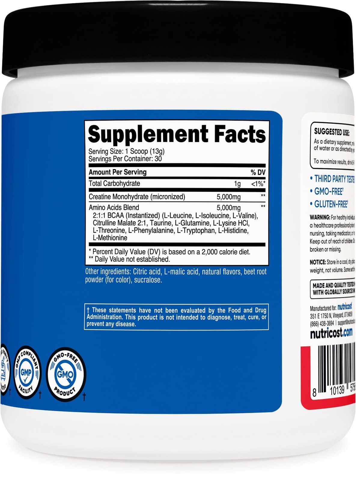 Nutricost Creatine + Aminos 30 Servings (Fruit Punch 13.8 Ounce (Pack of 1)