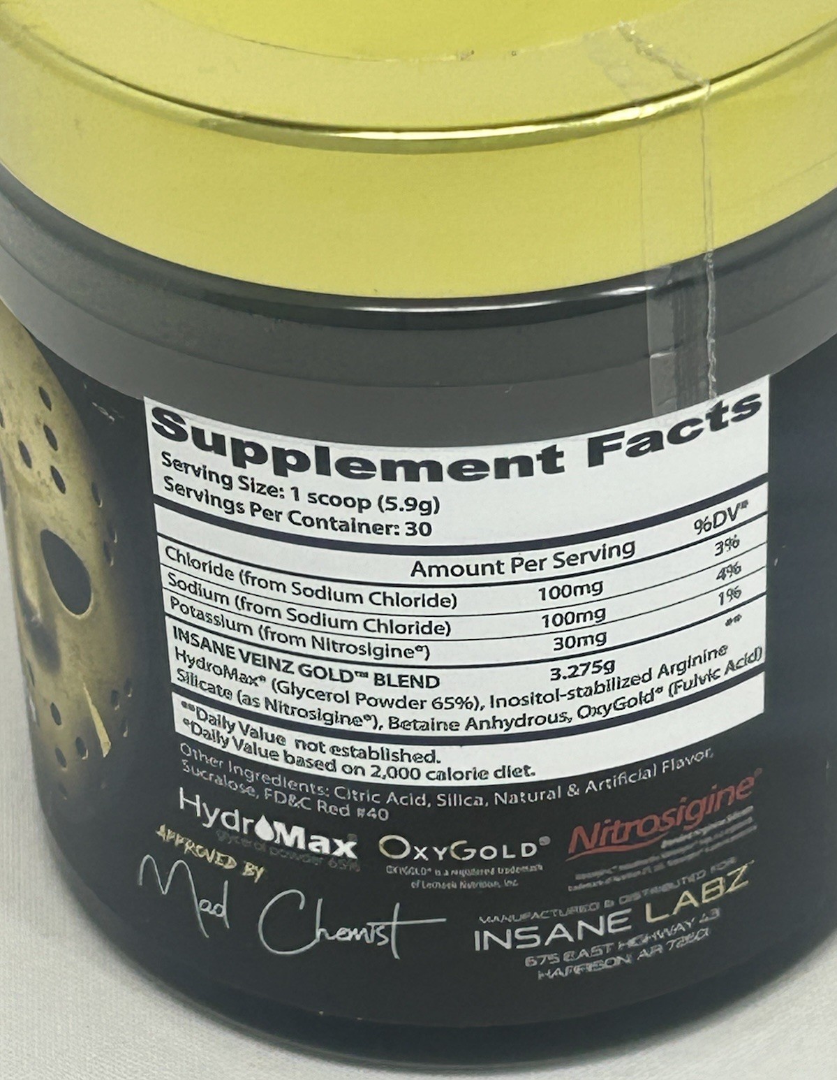 Insane Labz Insane Veinz Gold Non Stim Fruit Punch 30 Servings 6.2oz Exp 3/2028