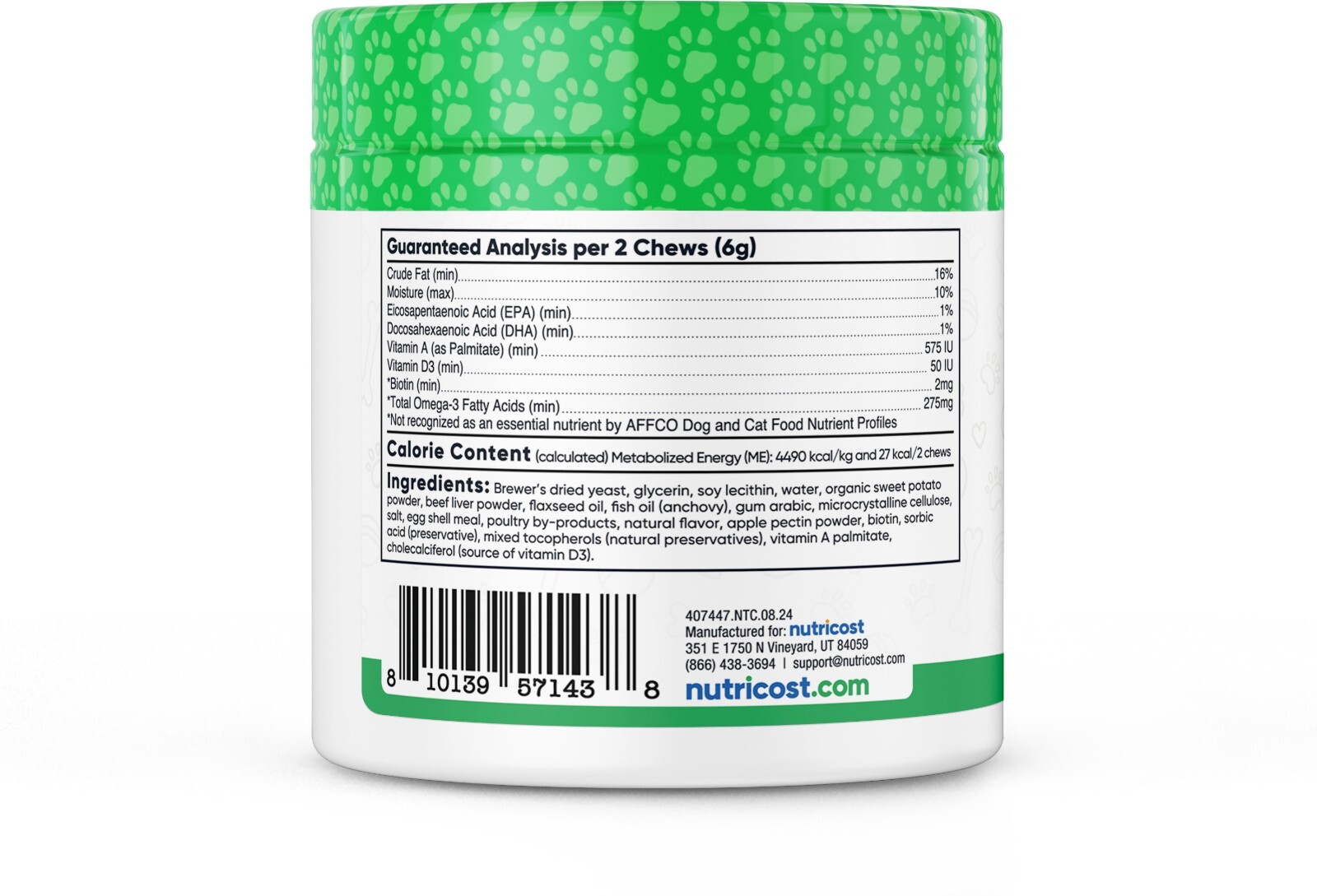 Nutricost Pets Skin & Coat Support Soft Chews For Dogs (Beef Flavored)