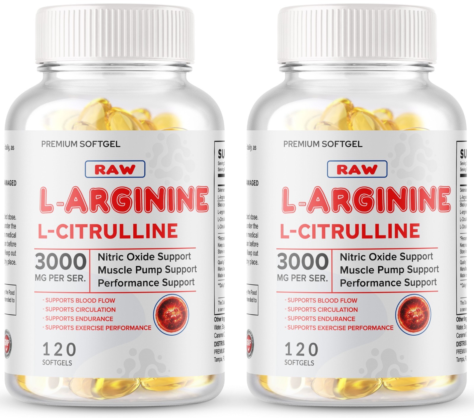 L-Arginine L-Citrulline Nitric Oxide Booster 3000mg, 240 Softgels, 120 Servings