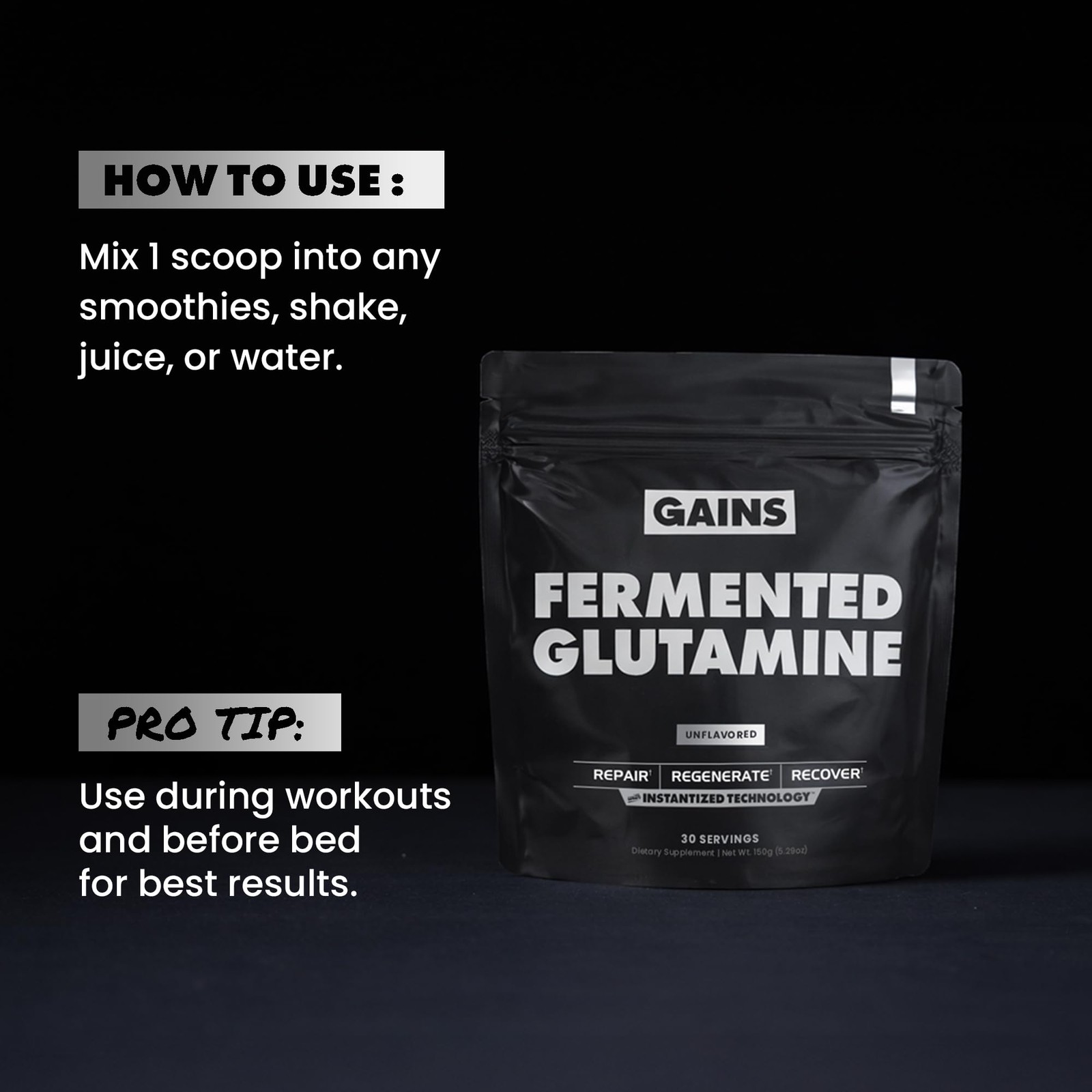 Gains in Bulk LGlutamine, Gluten Free Glutamine Powder for Muscle Recovery an…