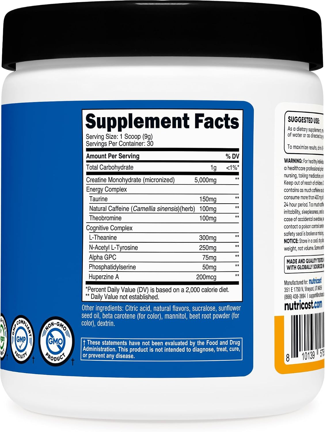 Creatine + Energy 30 Servings (Peach Mango Flavored) – 5,000Mg Creatine Monohydr