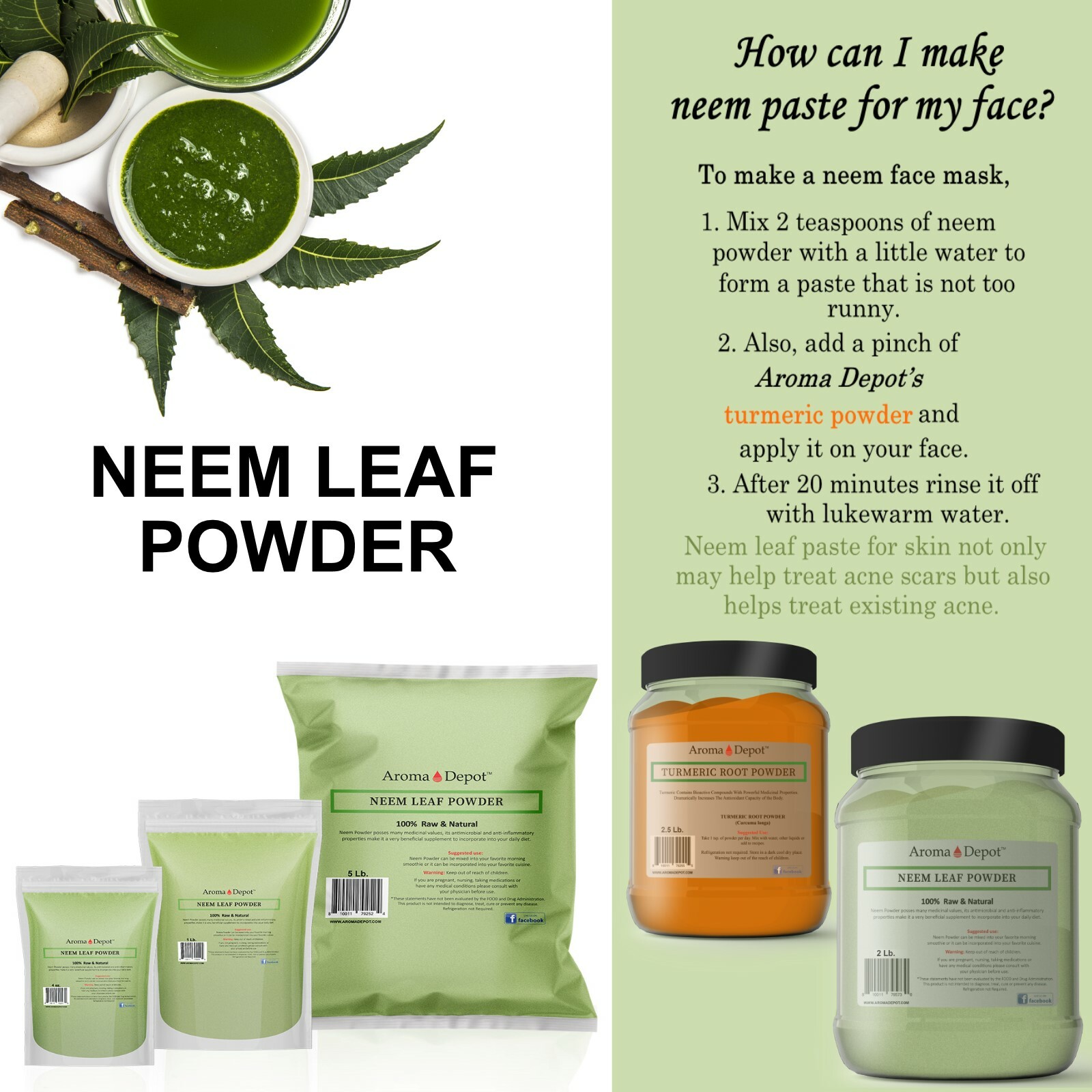 1lb Neem Powder Dried Leaf JAR Pure & Natural Raw (Azadirachta indica) Eczema