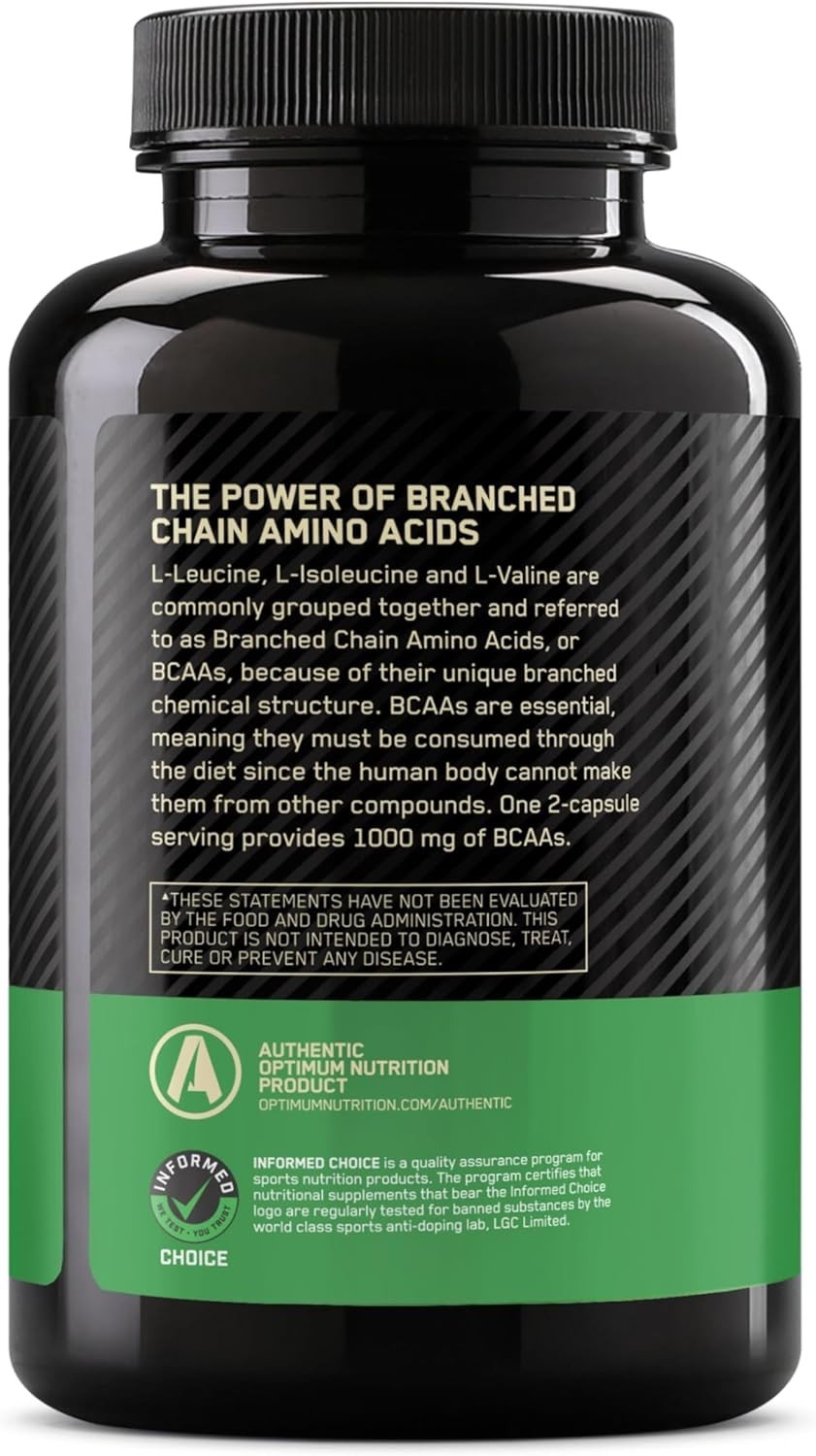 BCAA Amino Acids Capsules for Muscle Recovery, 1000mg, 200 Count Bottle