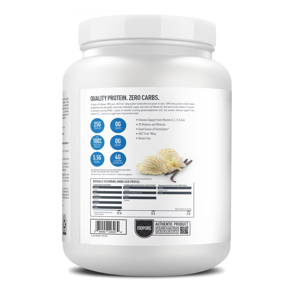 Isopure Zero Carb 100% Whey Protein Isolate Vanilla Protein Powder, 25g, 15 Serv