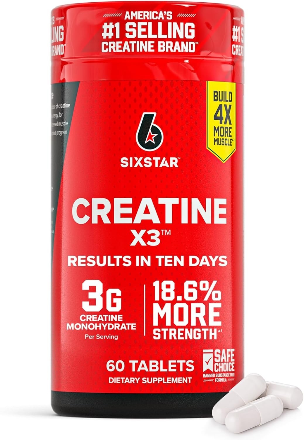 SIXSTAR Creatine X3 – 60 Caplets for Muscle Strength & Recovery – Gluten Free