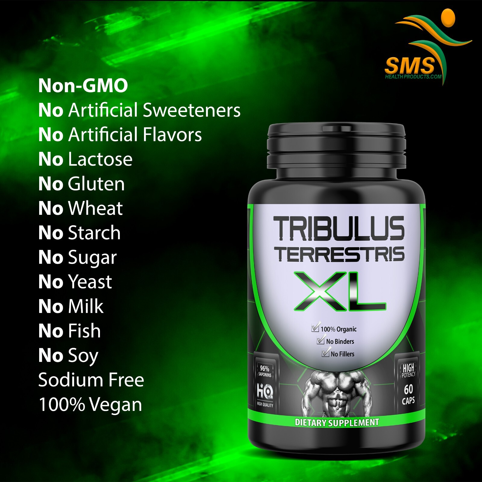 Pure Tribulus Terrestris Extract W/ 96% Saponins 60 Capsules, No Filler, Non-GMO