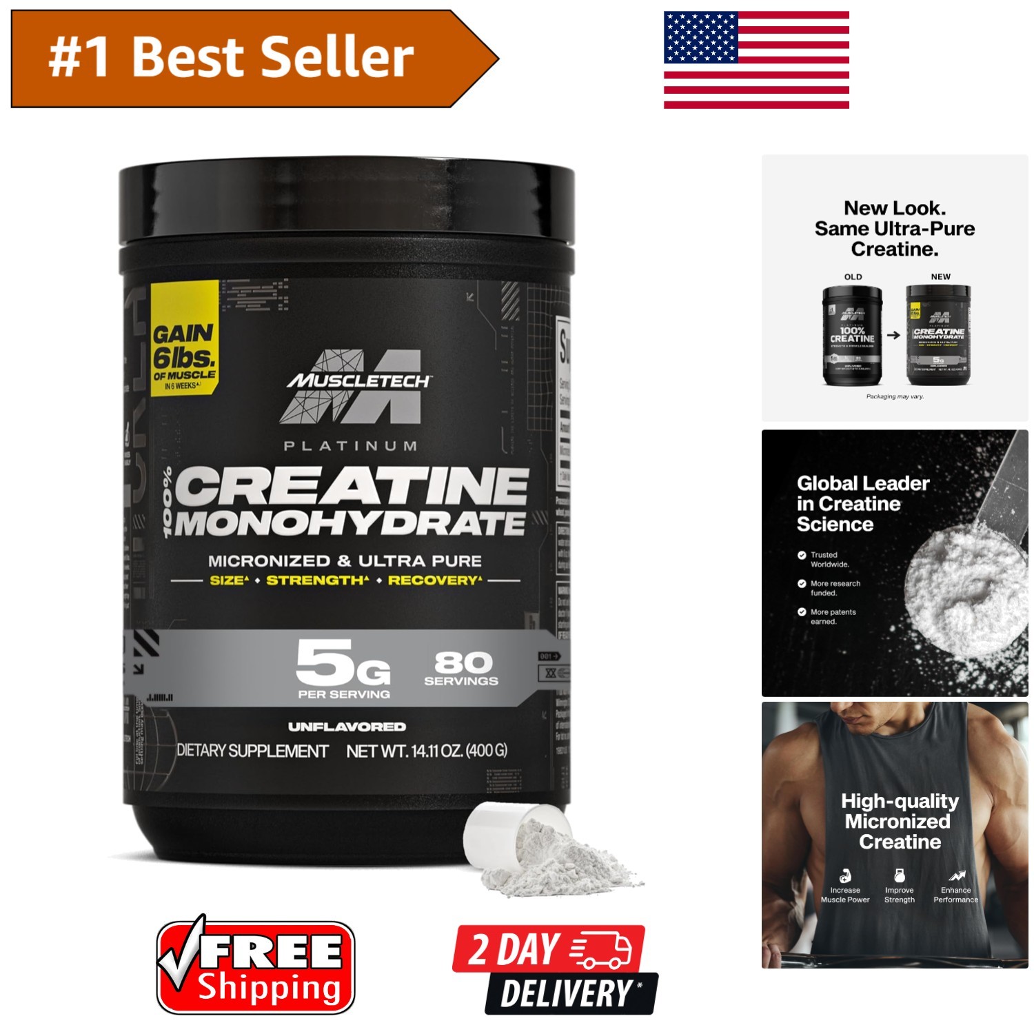 Platinum Pure Creatine Monohydrate – 80 Servings, Clinically Tested for Strength
