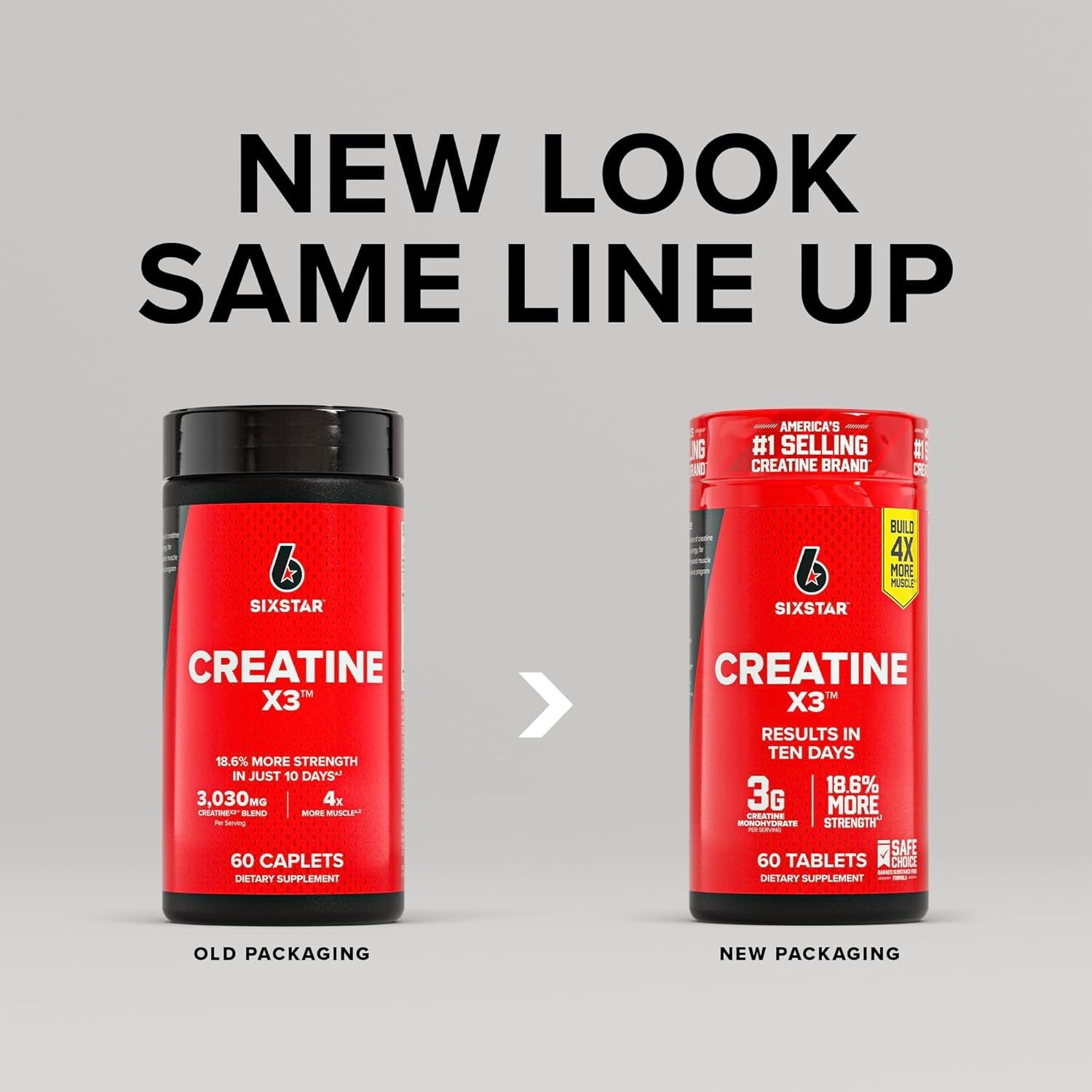 SIXSTAR Creatine X3 – 60 Caplets for Enhanced Strength & Recovery – Gluten-Free
