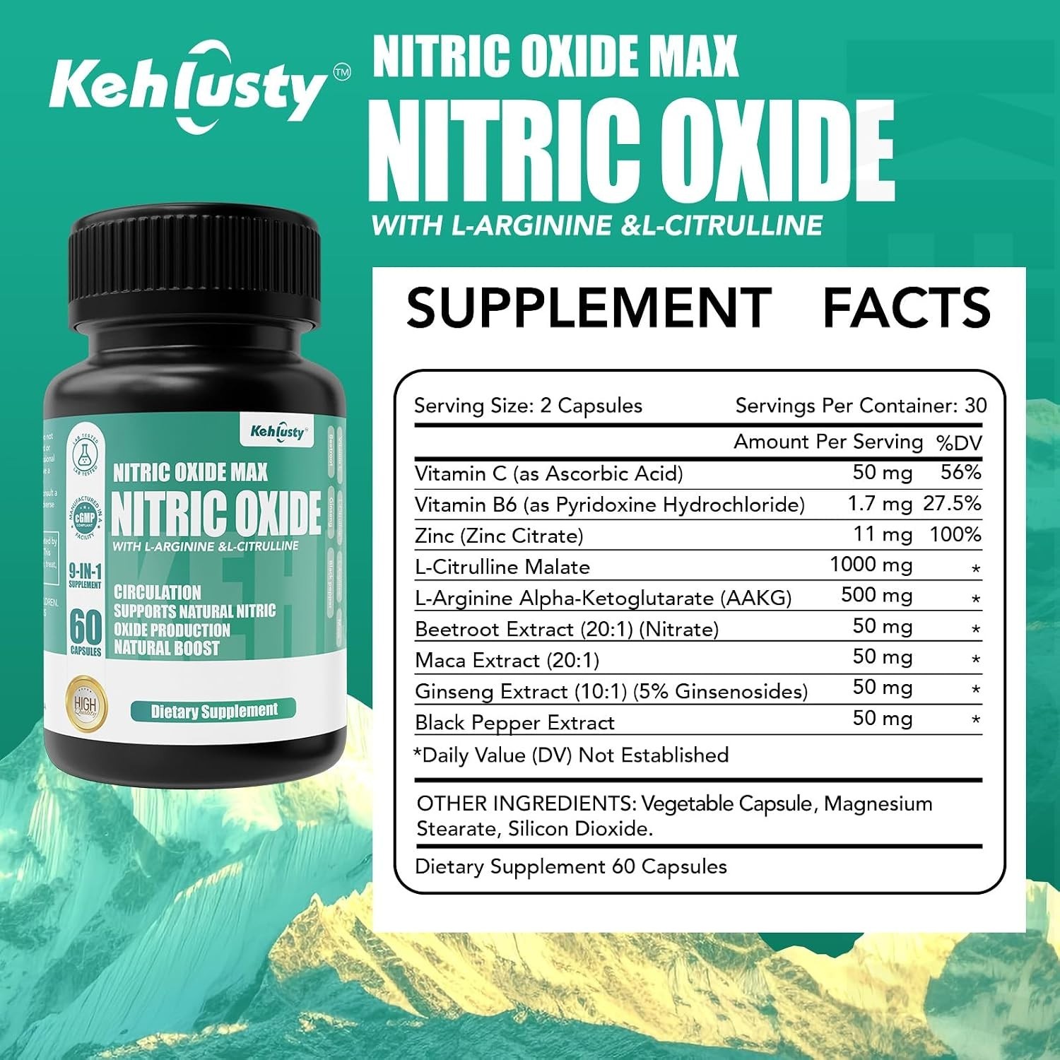 Ultimate Muscle Pump & Energy Booster – 7-in-1 Nitric Oxide Capsules, 60 Count