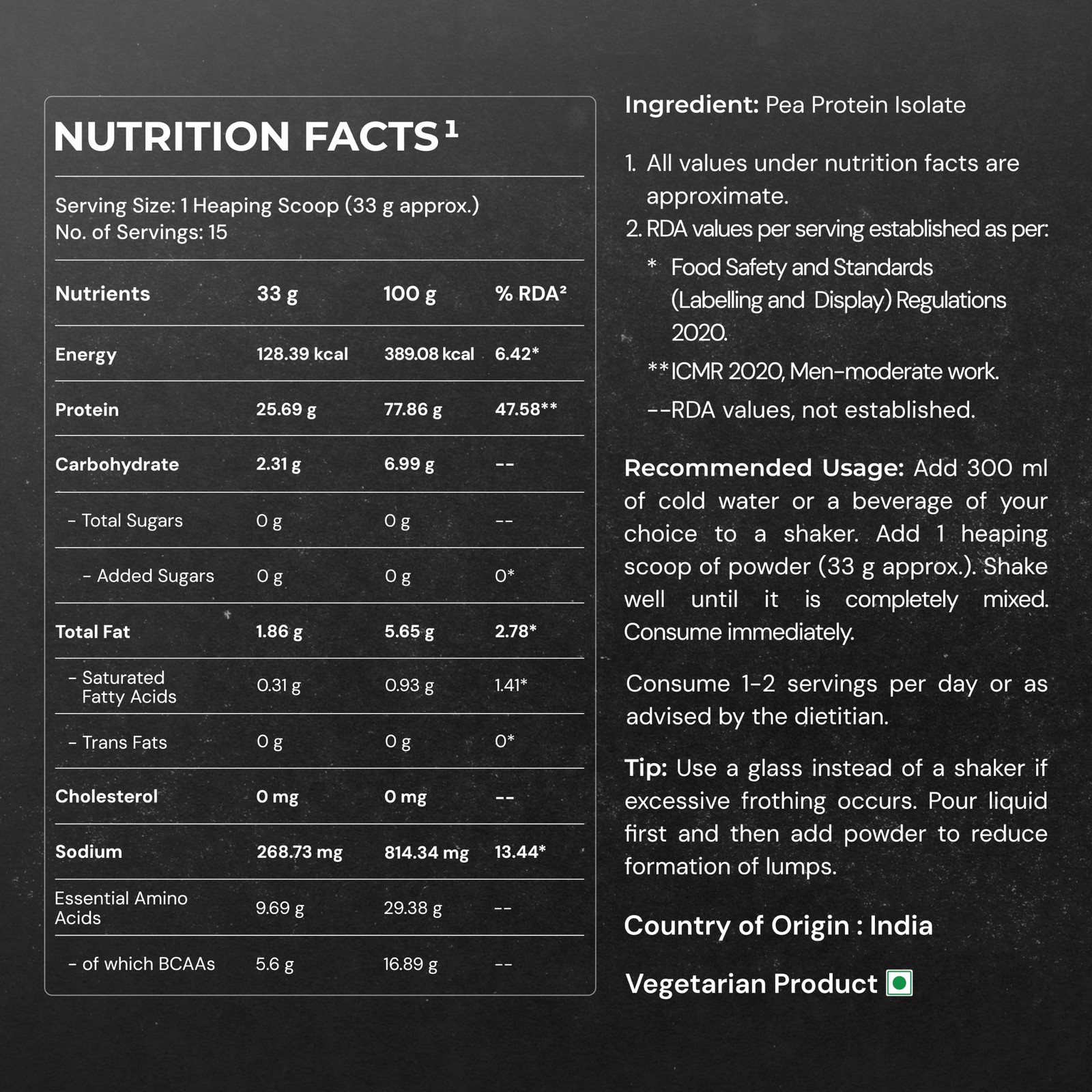 Nutrabay Pea Protein Isolate Plant Protein Unflavoured 500g