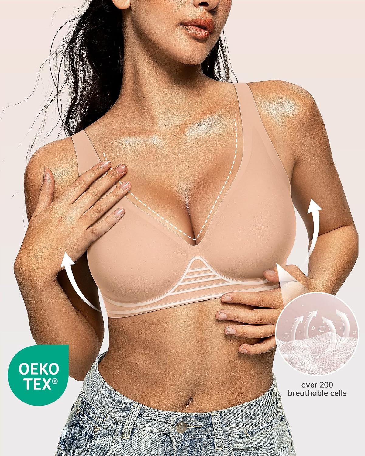 Womens Deep V Bras Wireless Comfortable Bra Supportive No Underwire Bras Tshirt