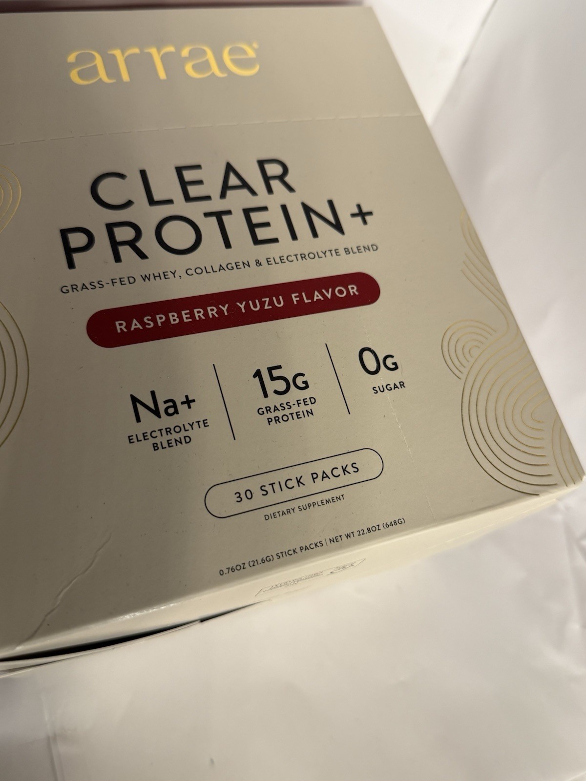 arrae Clear Protein+ Grass-Fed Whey Collagen Electrolyte Raspberry Yuzu 20 Pack