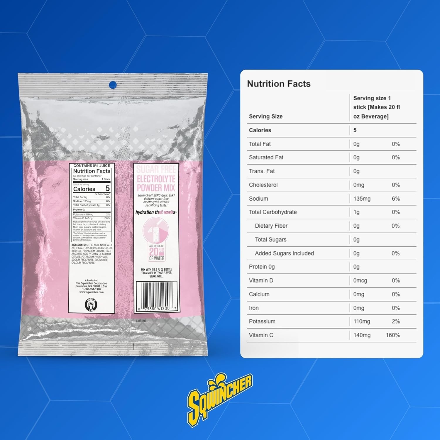 Zero Qwik Stik Strawberry Lemonade Electrolyte Hydration Mix [50pk]