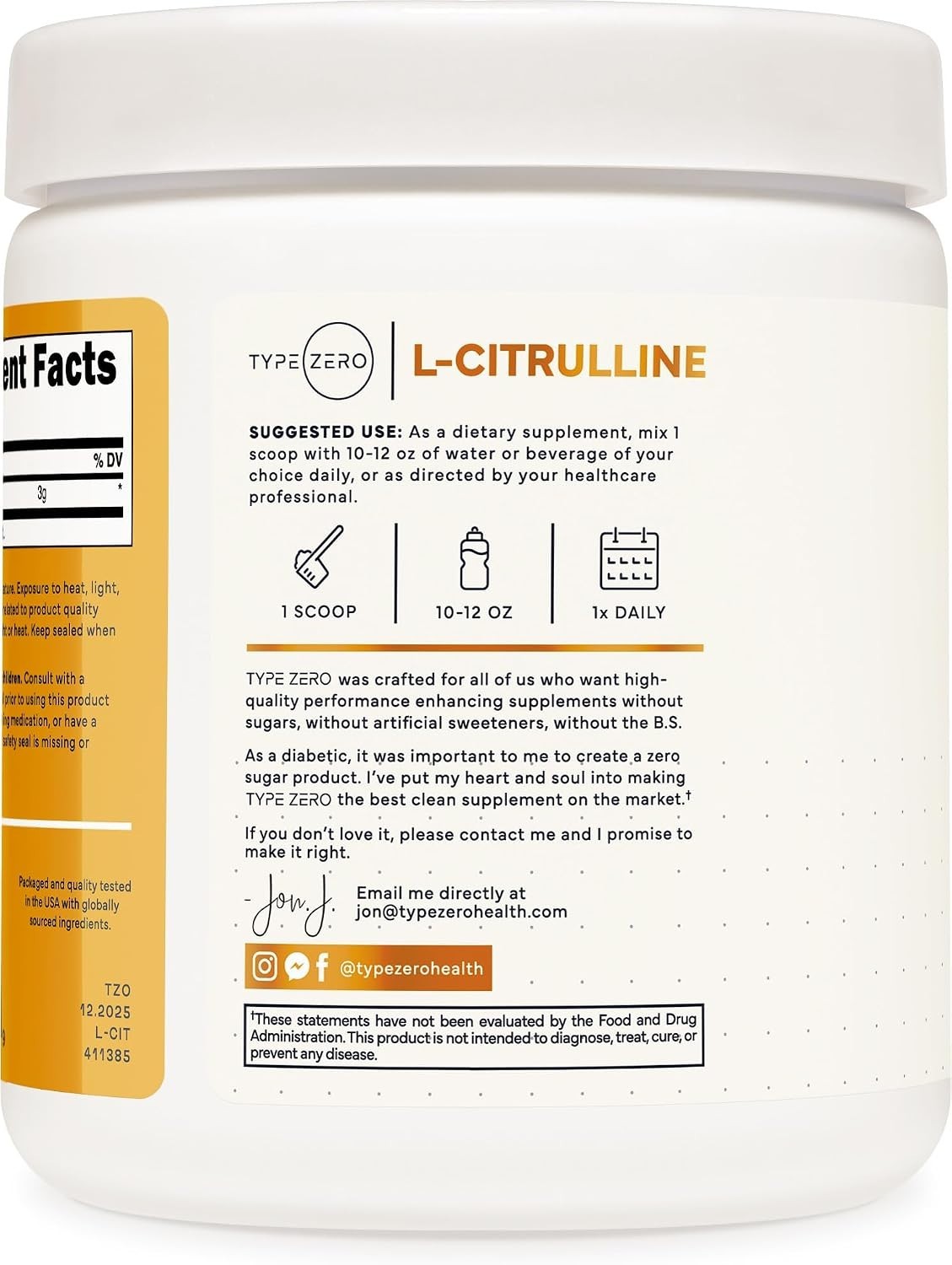 Unflavored L-Citrulline Base Powder – 100 Servings, 3,000mg for Performance