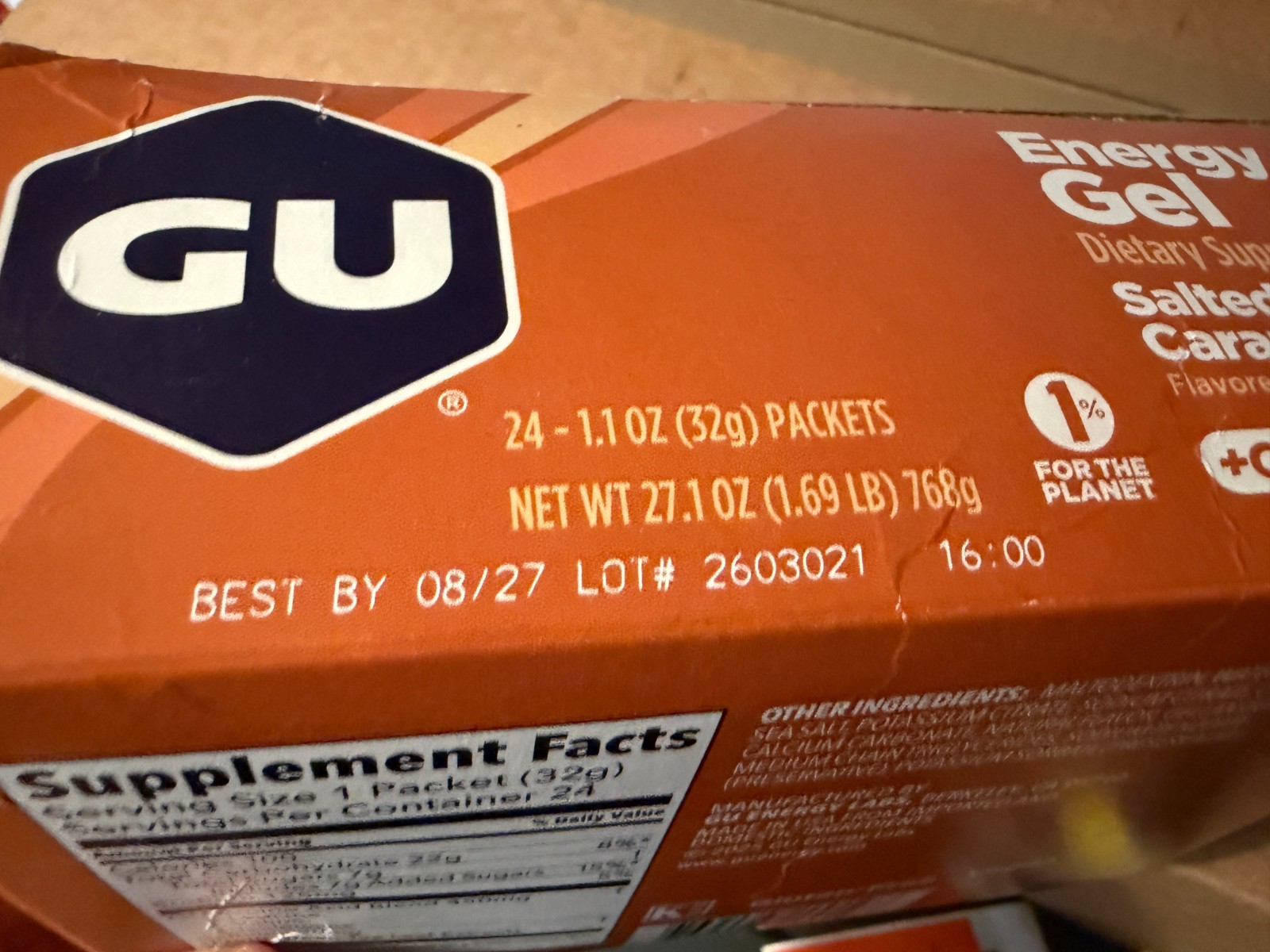 NEW GU Energy Gel Caffeine Salted Caramel 24 Packets exp 08/27