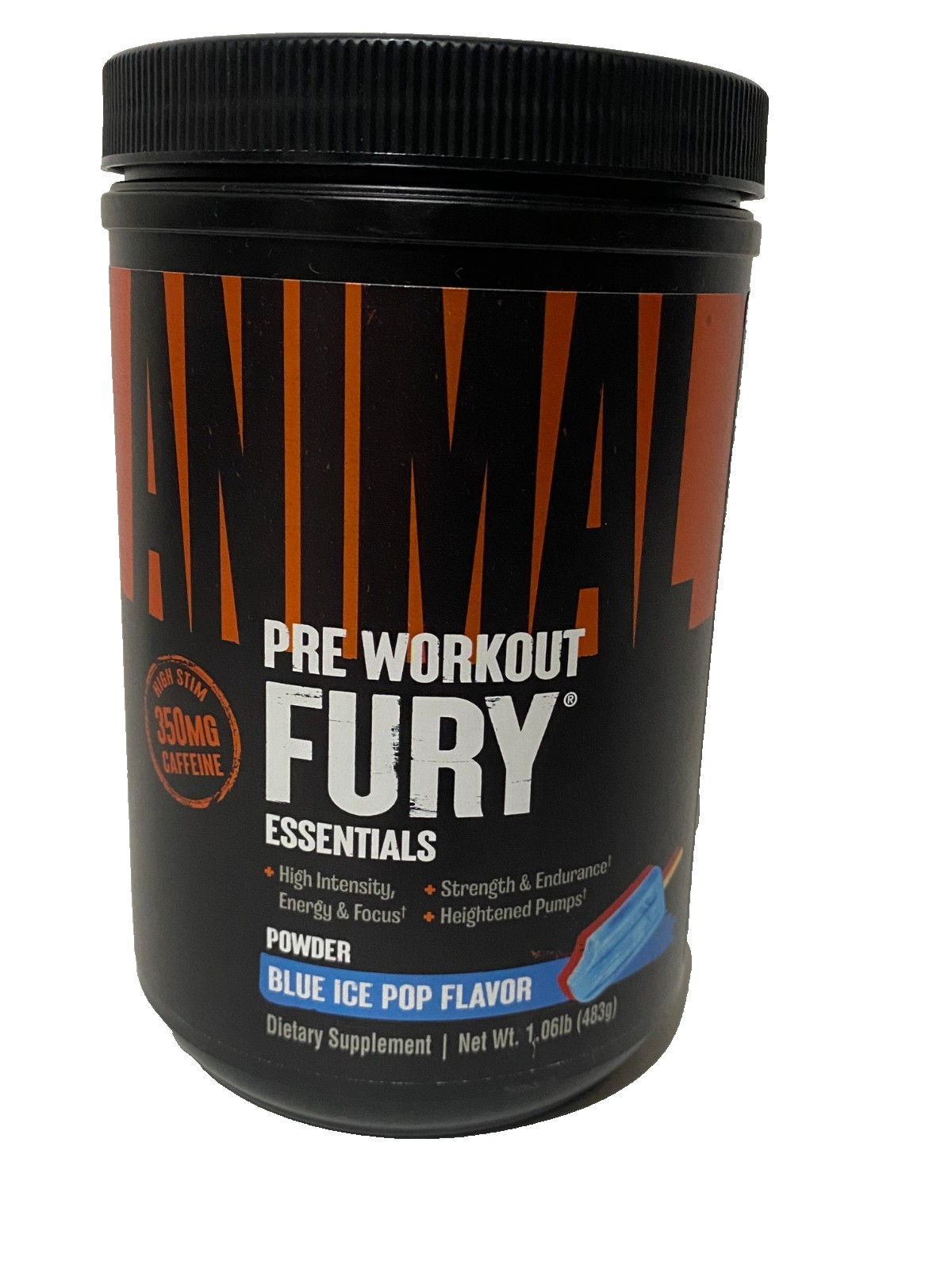 Fury® Essentials, Pre Workout, Blue Ice Pop Flavor 1.06lb (483g)
