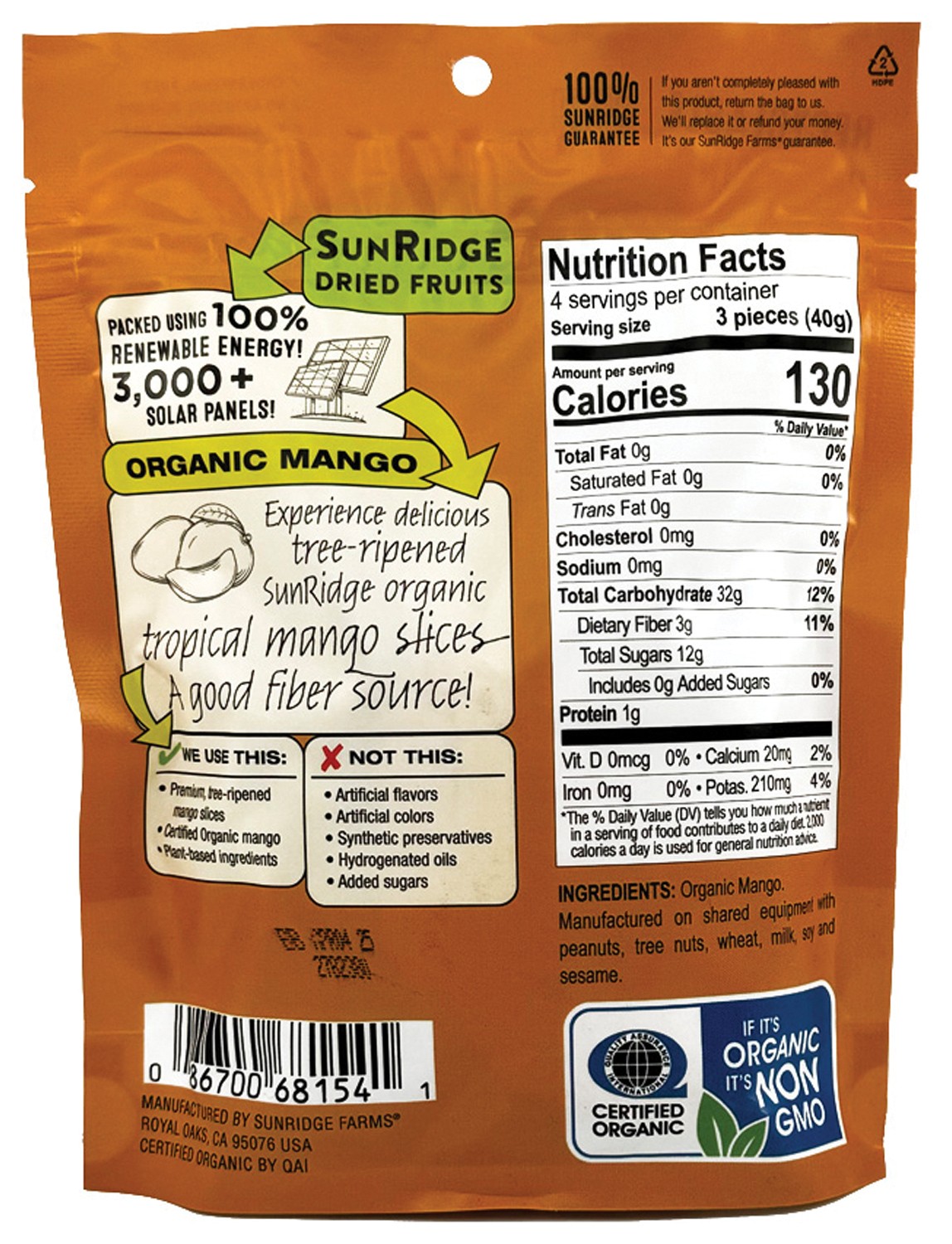 Sunridge Farms Organic Dried Mango Slices | Naturally Sweet, Sulphur-Free,