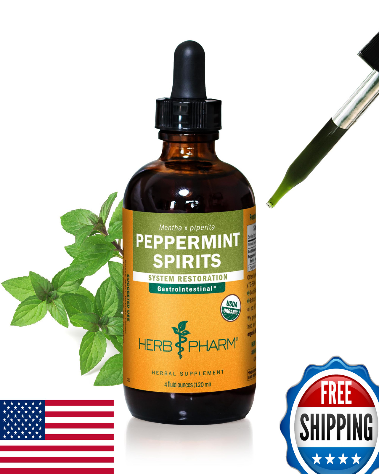 Herb Pharm Certified Organic Peppermint Spirits Liquid Extract Digestive Support