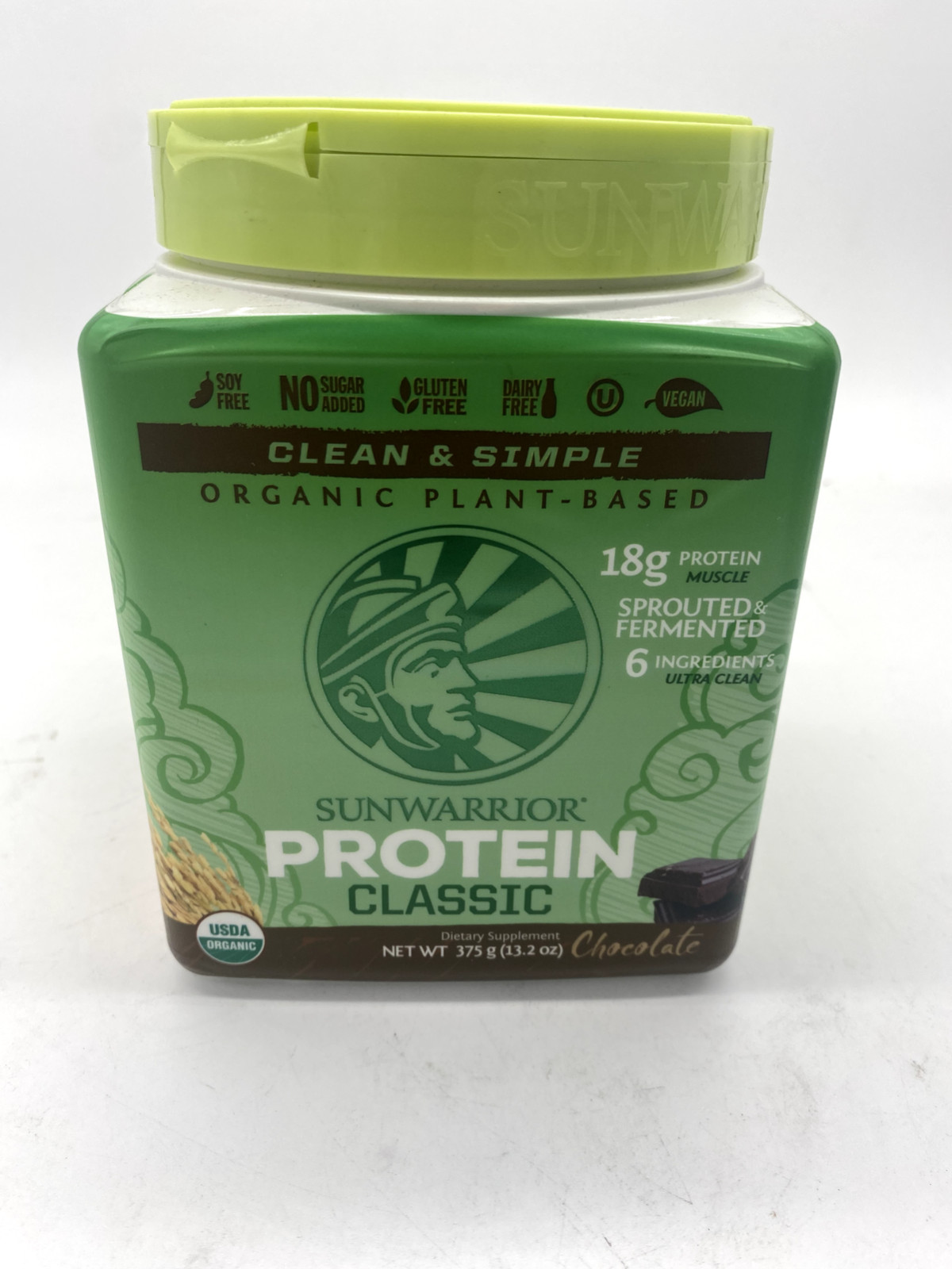 SUNWARRIOR Organic Classic Chocolate Protein, Plant-Based Protein Powder, 375g