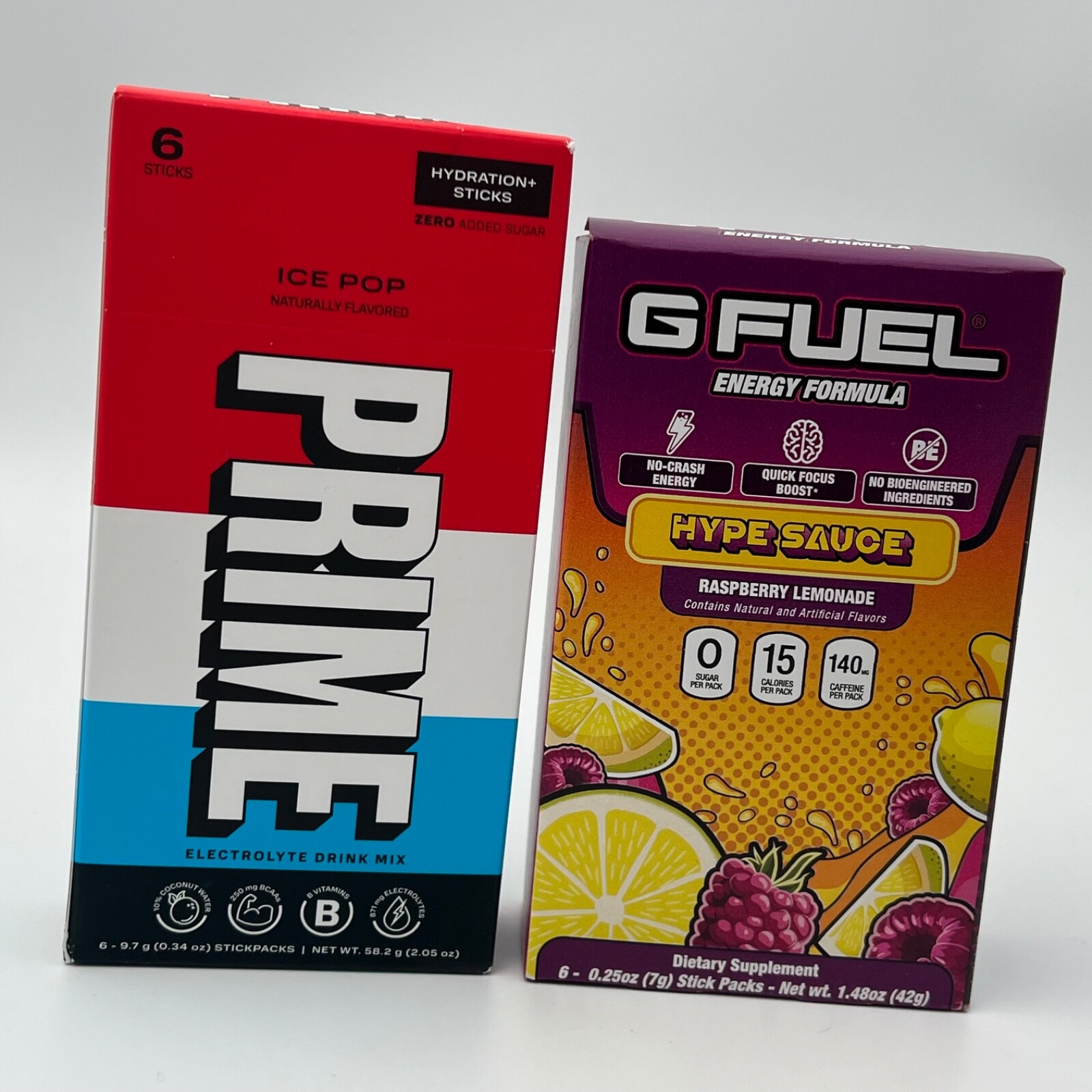 PRIME ICE POP + G FUEL HYPE SAUCE Hydration Sticks (12 sticks total)